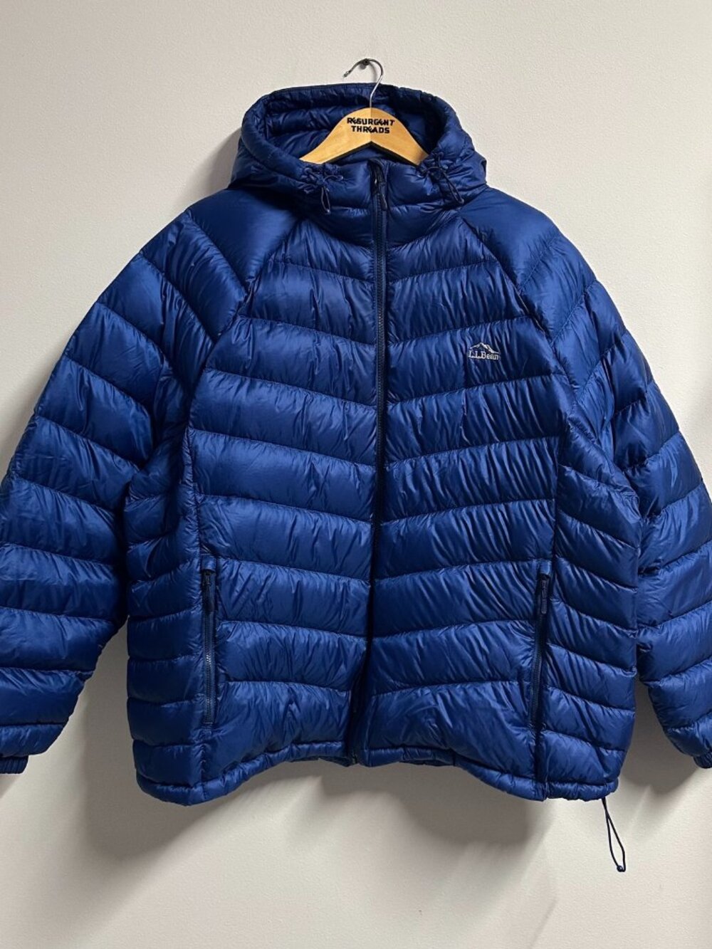 LL Bean Mens Ultralight 850 Down Hooded Jacket Blue Puffer Water Resistant 3XL